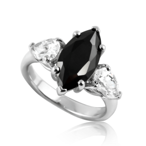 Anello pietra a navette nera A508ne "Royale"